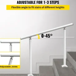 VEVOR Outdoor Stair Railing Kit, 3 FT Handrails 2-3 Steps, Adjustable Angle White Aluminum Stair Hand Rail for The Elderly, Handrails for Outdoor Steps