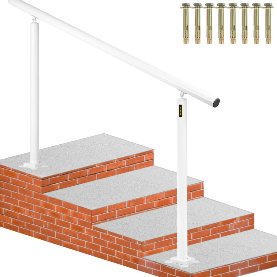 VEVOR Outdoor Stair Railing Kit, 5 FT Handrails 0-5 Steps, Adjustable Angle White Aluminum Stair Hand Rail for The Elderly, Handrails for Outdoor Steps