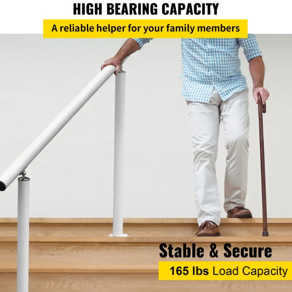 VEVOR Outdoor Stair Railing Kit, 4 FT Handrails 1-4 Steps, Adjustable Angle White Aluminum Stair Hand Rail for The Elderly, Handrails for Outdoor Steps