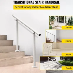 VEVOR Outdoor Stair Railing Kit, 4 FT Handrails 1-4 Steps, Adjustable Angle White Aluminum Stair Hand Rail for The Elderly, Handrails for Outdoor Steps
