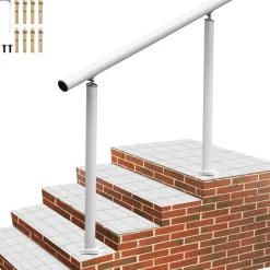 VEVOR Outdoor Stair Railing Kit, 4 FT Handrails 1-4 Steps, Adjustable Angle White Aluminum Stair Hand Rail for The Elderly, Handrails for Outdoor Steps