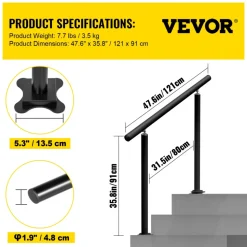 VEVOR Outdoor Stair Railing Kit, 4 FT Handrails 1-4 Steps, Adjustable Angle Black Aluminum Stair Hand Rail for The Elderly, Handrails for Outdoor Steps