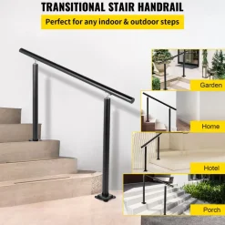 VEVOR Outdoor Stair Railing Kit, 4 FT Handrails 1-4 Steps, Adjustable Angle Black Aluminum Stair Hand Rail for The Elderly, Handrails for Outdoor Steps