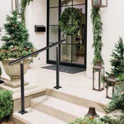 VEVOR Outdoor Stair Railing Kit, 4 FT Handrails 1-4 Steps, Adjustable Angle Black Aluminum Stair Hand Rail for The Elderly, Handrails for Outdoor Steps