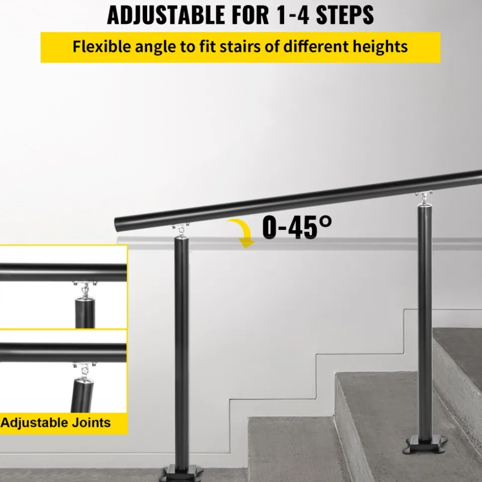 VEVOR Outdoor Stair Railing Kit, 4 FT Handrails 1-4 Steps, Adjustable Angle Black Aluminum Stair Hand Rail for The Elderly, Handrails for Outdoor Steps