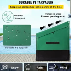 VEVOR Outdoor Storage Box, 100 Gallon Waterproof PE Tarpaulin Deck Box with Galvanized Frame, All-Weather Protection & Portable, for Camping, Garden, Poolside, and Yard, Brown & Blue