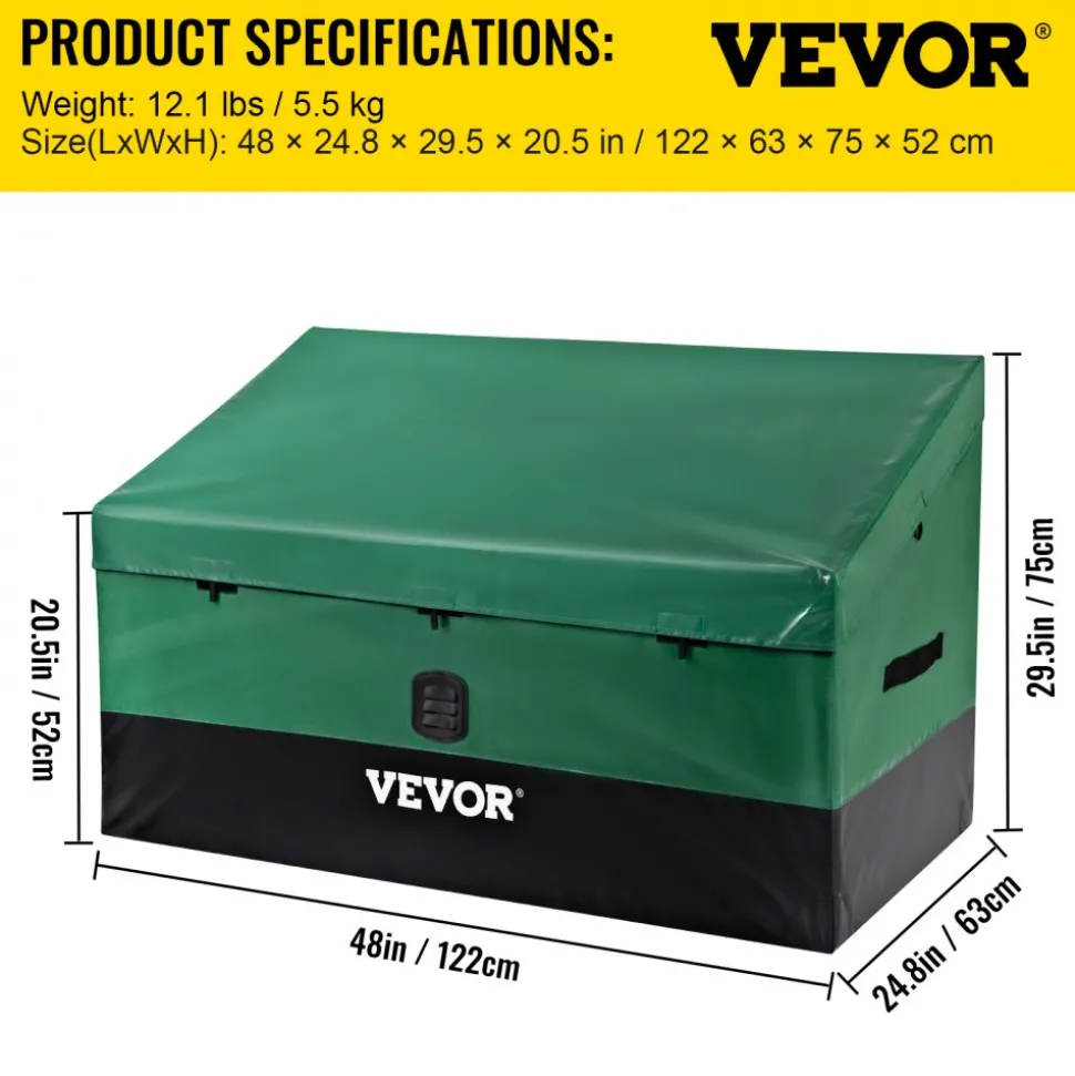 VEVOR Outdoor Storage Box, 100 Gallon Waterproof PE Tarpaulin Deck Box with Galvanized Frame, All-Weather Protection & Portable, for Camping, Garden, Poolside, and Yard, Brown & Blue