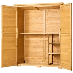 VEVOR Outdoor Storage Shed, Large Wooden Outside Storage Cabinet with Waterproof Roof and Metal Frame, Double Lockable Doors Garden Tool Shed Storage House Cabinet with Shelves & Floor, 55"x67.5"