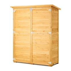 VEVOR Outdoor Storage Shed, Large Wooden Outside Storage Cabinet with Waterproof Roof and Metal Frame, Double Lockable Doors Garden Tool Shed Storage House Cabinet with Shelves & Floor, 55"x67.5"