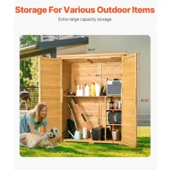 VEVOR Outdoor Storage Shed, Large Wooden Outside Storage Cabinet with Waterproof Roof and Metal Frame, Double Lockable Doors Garden Tool Shed Storage House Cabinet with Shelves & Floor, 55