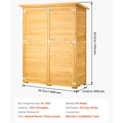 VEVOR Outdoor Storage Shed, Large Wooden Outside Storage Cabinet with Waterproof Roof and Metal Frame, Double Lockable Doors Garden Tool Shed Storage House Cabinet with Shelves & Floor, 55