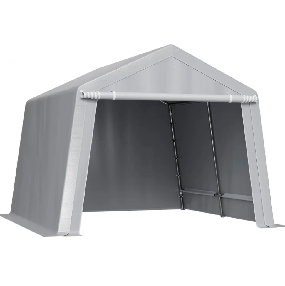VEVOR Outdoor Storage Shed, 10 x 10 ft Portable Storage Tent with Roll-up Door, Waterproof Canopy Shed Shelter, Heavy Duty Frame, Patio Garage Carport for Motorcycle, Lawn Mower, Bike, Grey
