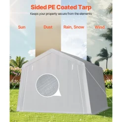 VEVOR Outdoor Storage Shed, 10 x 10 ft Portable Storage Tent with Roll-up Door, Waterproof Canopy Shed Shelter, Heavy Duty Frame, Patio Garage Carport for Motorcycle, Lawn Mower, Bike, Grey