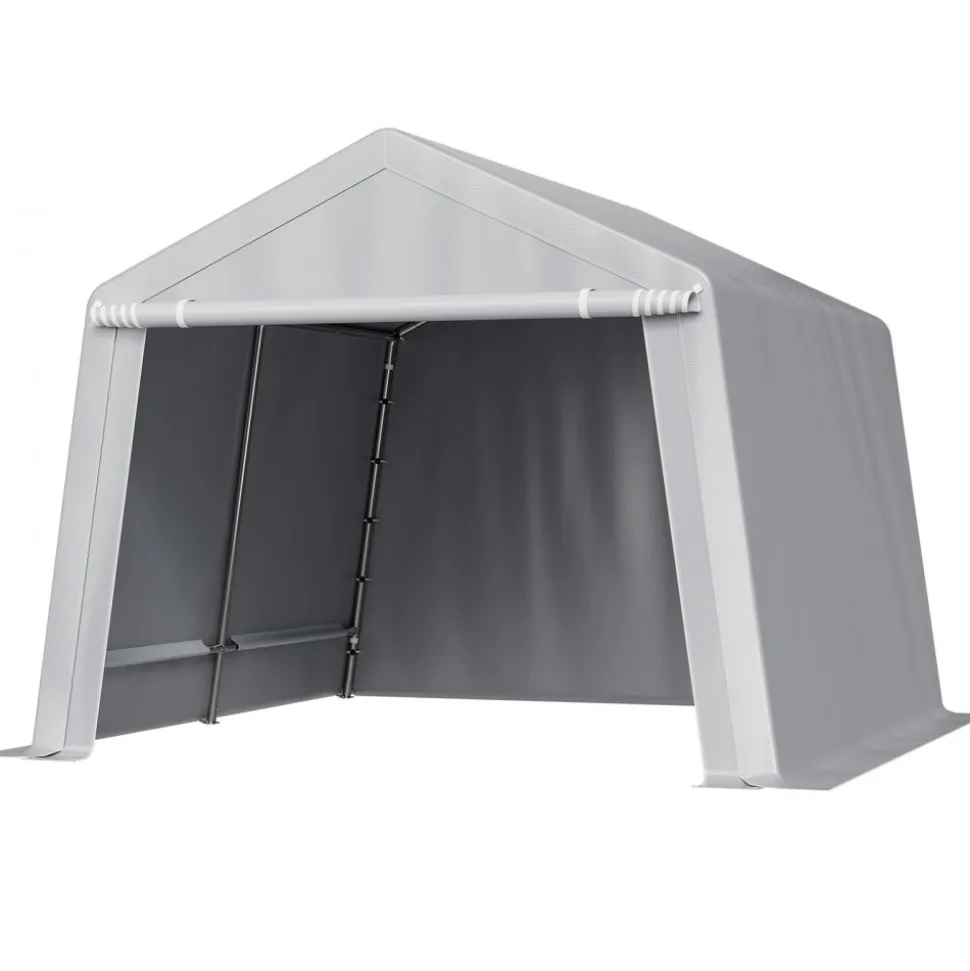 VEVOR Outdoor Storage Shed, 10 x 10 ft Portable Storage Tent with Roll-up Door, Waterproof Canopy Shed Shelter, Heavy Duty Frame, Patio Garage Carport for Motorcycle, Lawn Mower, Bike, Grey