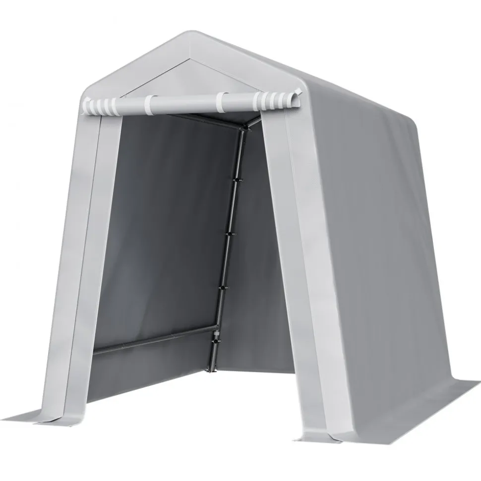 VEVOR Outdoor Storage Shed, 6 x 8 ft Portable Storage Tent with Roll-up Door & Vents, Waterproof Canopy Shed Shelter, Heavy Duty Frame, Patio Garage Carport for Motorcycle, Lawn Mower, Bike, Grey