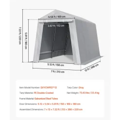 VEVOR Outdoor Storage Shed, 8 x 14 ft Portable Storage Tent with Roll-up Door & Vents, Waterproof Canopy Shed Shelter, Heavy Duty Frame, Patio Garage Carport for Motorcycle, Lawn Mower, Bike, Grey