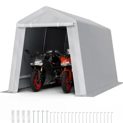 VEVOR Outdoor Storage Shed, 8 x 14 ft Portable Storage Tent with Roll-up Door & Vents, Waterproof Canopy Shed Shelter, Heavy Duty Frame, Patio Garage Carport for Motorcycle, Lawn Mower, Bike, Grey