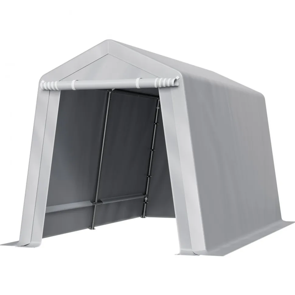 VEVOR Outdoor Storage Shed, 7 x 12 ft Portable Storage Tent with Roll-up Door, Waterproof Canopy Shed Shelter, Heavy Duty Frame, Patio Garage Carport for Motorcycle, Lawn Mower, Bike, Grey