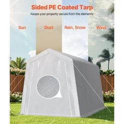 VEVOR Outdoor Storage Shed, 7 x 12 ft Portable Storage Tent with Roll-up Door, Waterproof Canopy Shed Shelter, Heavy Duty Frame, Patio Garage Carport for Motorcycle, Lawn Mower, Bike, Grey