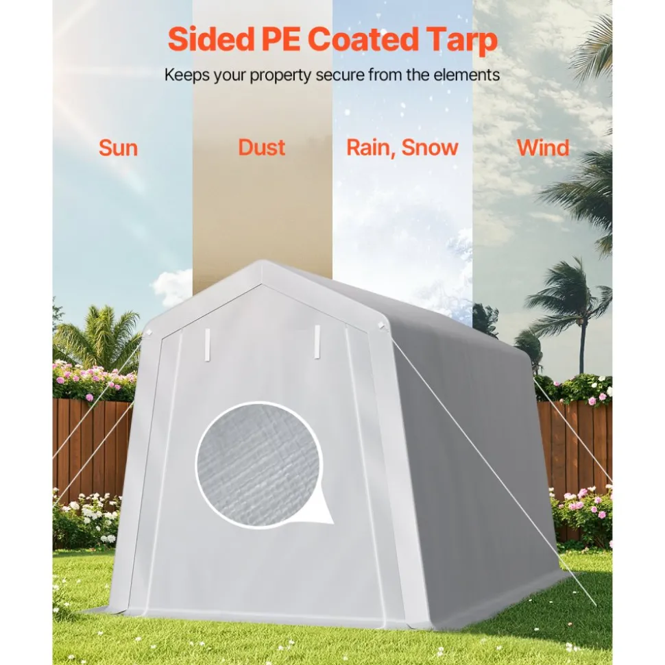 VEVOR Outdoor Storage Shed, 7 x 12 ft Portable Storage Tent with Roll-up Door, Waterproof Canopy Shed Shelter, Heavy Duty Frame, Patio Garage Carport for Motorcycle, Lawn Mower, Bike, Grey