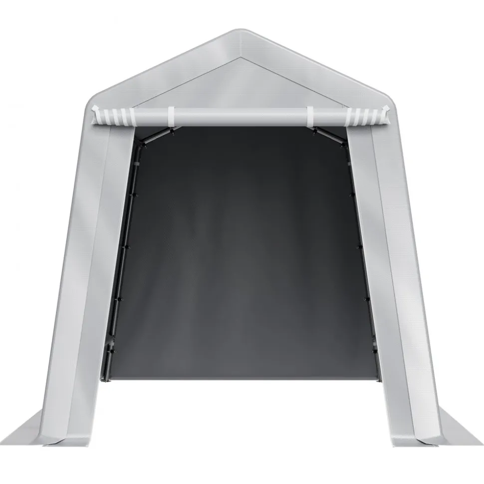 VEVOR Outdoor Storage Shed, 7 x 12 ft Portable Storage Tent with Roll-up Door, Waterproof Canopy Shed Shelter, Heavy Duty Frame, Patio Garage Carport for Motorcycle, Lawn Mower, Bike, Grey