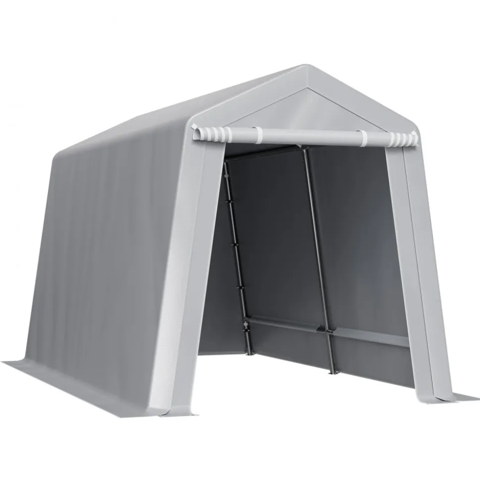 VEVOR Outdoor Storage Shed, 7 x 12 ft Portable Storage Tent with Roll-up Door, Waterproof Canopy Shed Shelter, Heavy Duty Frame, Patio Garage Carport for Motorcycle, Lawn Mower, Bike, Grey
