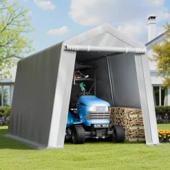 VEVOR Outdoor Storage Shed, 7 x 12 ft Portable Storage Tent with Roll-up Door, Waterproof Canopy Shed Shelter, Heavy Duty Frame, Patio Garage Carport for Motorcycle, Lawn Mower, Bike, Grey