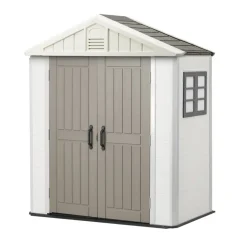 VEVOR Outdoor Storage Shed, 4x8 Ft, Heavy-Duty Resin Tool Shed, with Reinforced Floor, Skylight, Lockable Door, Weather Resistant, 152 Cu. Ft. for Garden Tools, Lawn Mower, Bike, Backyard, Patio, Grey