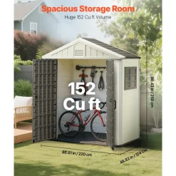 VEVOR Outdoor Storage Shed, 4x8 Ft, Heavy-Duty Resin Tool Shed, with Reinforced Floor, Skylight, Lockable Door, Weather Resistant, 152 Cu. Ft. for Garden Tools, Lawn Mower, Bike, Backyard, Patio, Grey