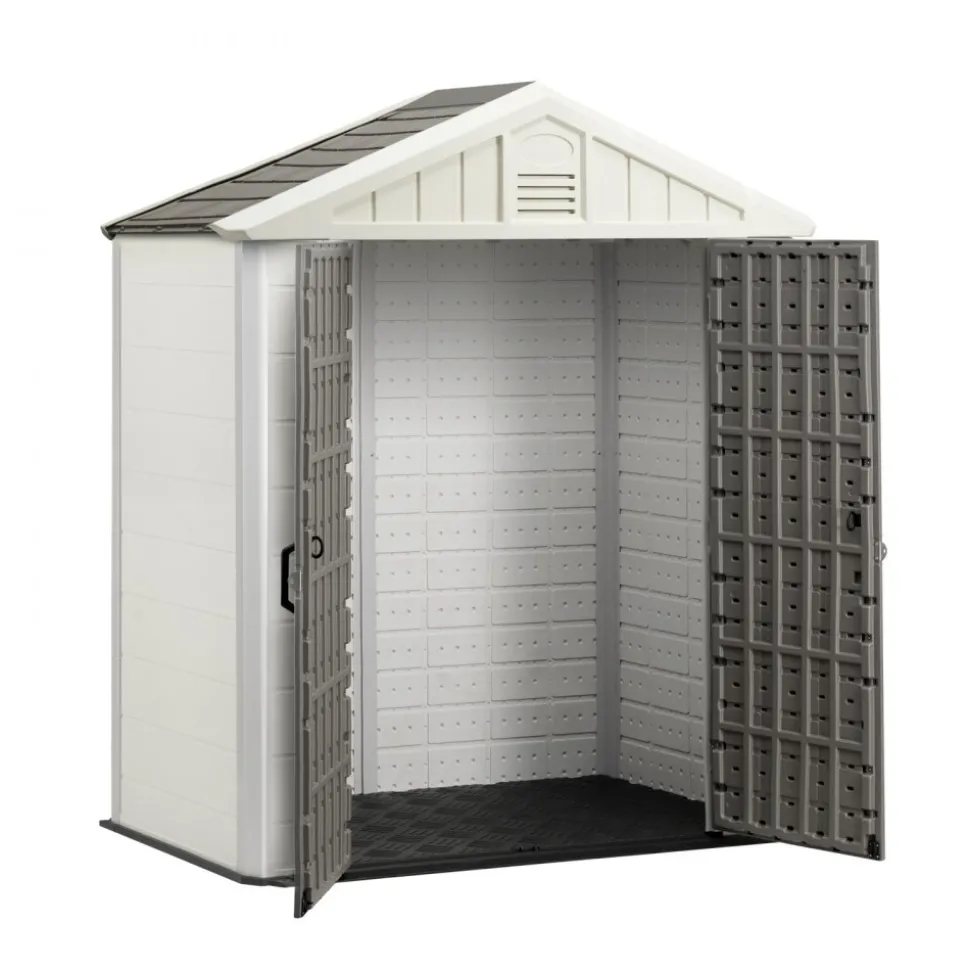 VEVOR Outdoor Storage Shed, 4x8 Ft, Heavy-Duty Resin Tool Shed, with Reinforced Floor, Skylight, Lockable Door, Weather Resistant, 152 Cu. Ft. for Garden Tools, Lawn Mower, Bike, Backyard, Patio, Grey