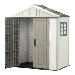 VEVOR Outdoor Storage Shed, 4x8 Ft, Heavy-Duty Resin Tool Shed, with Reinforced Floor, Skylight, Lockable Door, Weather Resistant, 152 Cu. Ft. for Garden Tools, Lawn Mower, Bike, Backyard, Patio, Grey