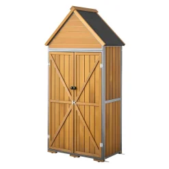 VEVOR Outdoor Storage Shed, 44.09" x 66.93" Wood & Metal Garden Tool Shed with Lockable Doors & Sloped Roof, Waterproof Outside Storage Cabinet with Shelves & Floor for Backyard Patio Lawn, Brown