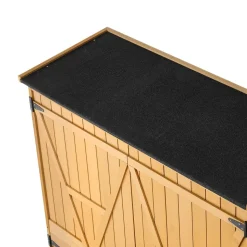 VEVOR Outdoor Storage Shed, 33.86" x 37.4" Wood & Metal Garden Tool Shed with Lockable Doors & Sloped Roof, Waterproof Outside Storage Cabinet with Shelf & Floor for Backyard Patio Lawn, Black/Brown