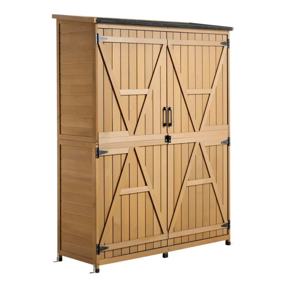 VEVOR Outdoor Storage Shed, 49.41" x 63.98" Wood Garden Tool Shed with Lockable Doors & Sloped Roof, Waterproof Outside Storage Cabinet with Shelves & Floor Included for Backyard Patio Lawn, Brown