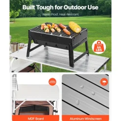 VEVOR Outdoor 2-Tier Kitchen with Zippered Bag, Portable Folding Cook Table for BBQ, Party and Camping, Brown