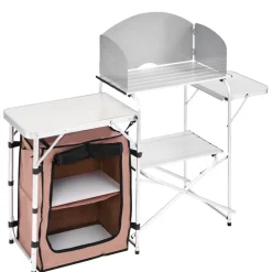 VEVOR Outdoor 2-Tier Kitchen with Zippered Bag, Portable Folding Cook Table for BBQ, Party and Camping, Brown