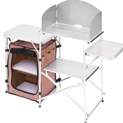 VEVOR Outdoor 2-Tier Kitchen with Zippered Bag, Portable Folding Cook Table for BBQ, Party and Camping, Brown