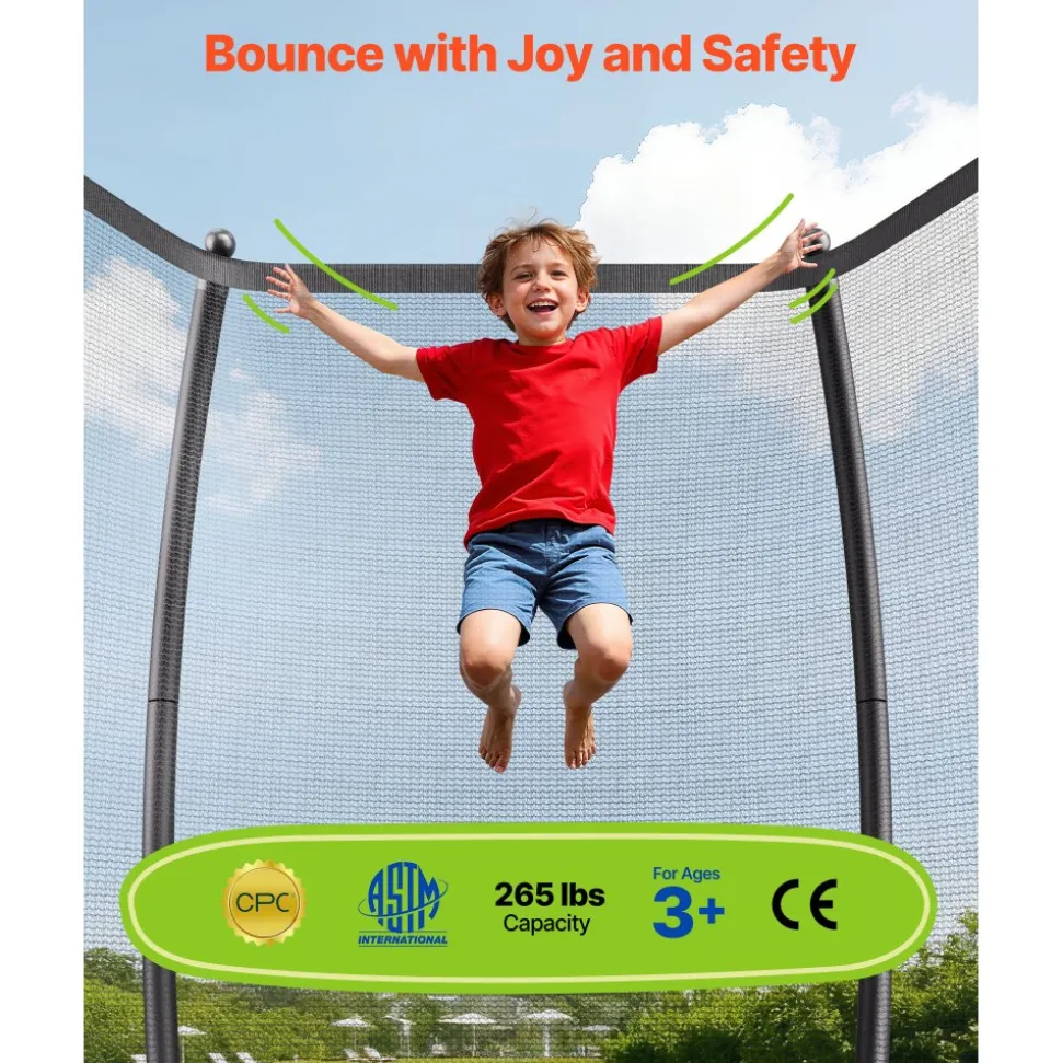 VEVOR Outdoor Trampoline, 16FT Recreational Trampoline, ASTM Approved Trampolines with Enclosure Net & Thickened Pad, Max 475 lbs Weight Capacity, Anti-Rust Backyard Trampolines for Kids & Adults
