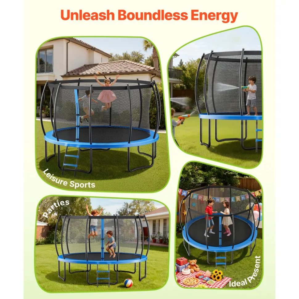 VEVOR Outdoor Trampoline, 16FT Recreational Trampoline, ASTM Approved Trampolines with Enclosure Net & Thickened Pad, Max 475 lbs Weight Capacity, Anti-Rust Backyard Trampolines for Kids & Adults