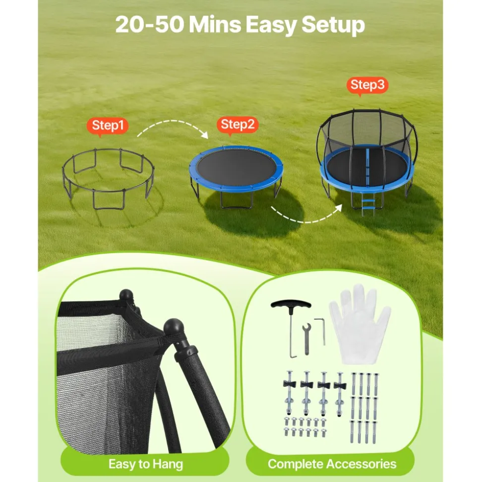 VEVOR Outdoor Trampoline, 16FT Recreational Trampoline, ASTM Approved Trampolines with Enclosure Net & Thickened Pad, Max 475 lbs Weight Capacity, Anti-Rust Backyard Trampolines for Kids & Adults