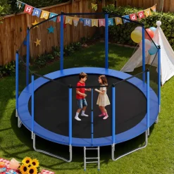 VEVOR Outdoor Trampoline, 15FT Round Recreational Trampoline with Enclosure Net, ASTM Approved, Heavy Duty Trampolines, Max 470 lbs Weight Capacity, Anti-Rust Backyard Trampolines for Kids & Adults