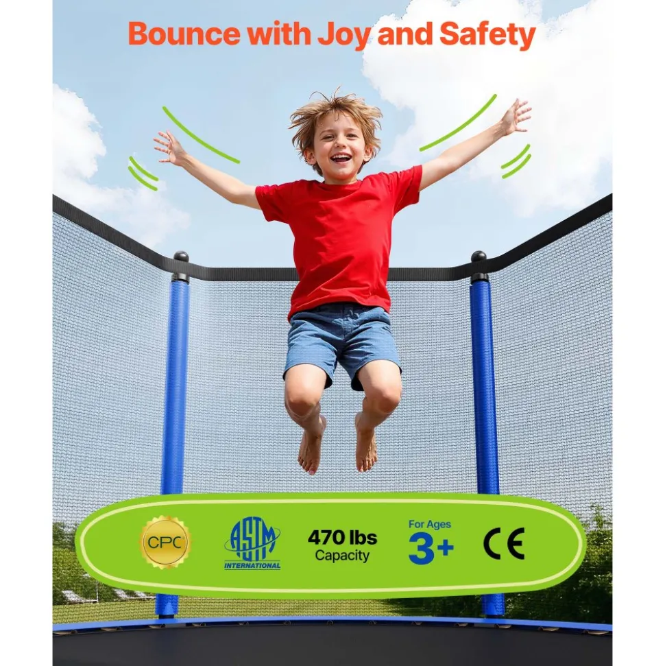 VEVOR Outdoor Trampoline, 15FT Round Recreational Trampoline with Enclosure Net, ASTM Approved, Heavy Duty Trampolines, Max 470 lbs Weight Capacity, Anti-Rust Backyard Trampolines for Kids & Adults