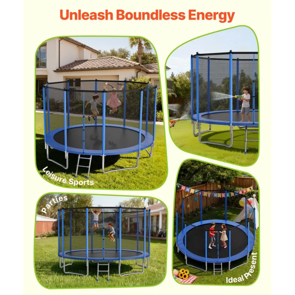 VEVOR Outdoor Trampoline, 15FT Round Recreational Trampoline with Enclosure Net, ASTM Approved, Heavy Duty Trampolines, Max 470 lbs Weight Capacity, Anti-Rust Backyard Trampolines for Kids & Adults
