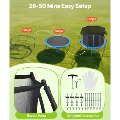 VEVOR Outdoor Trampoline, 15FT Recreational Trampoline, ASTM Approved Trampolines with Enclosure Net & Thickened Pad, Max 470 lbs Weight Capacity, Anti-Rust Backyard Trampolines for Kids & Adults