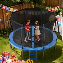 VEVOR Outdoor Trampoline, 15FT Recreational Trampoline, ASTM Approved Trampolines with Enclosure Net & Thickened Pad, Max 470 lbs Weight Capacity, Anti-Rust Backyard Trampolines for Kids & Adults