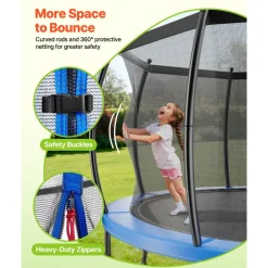 VEVOR Outdoor Trampoline, 15FT Recreational Trampoline, ASTM Approved Trampolines with Enclosure Net & Thickened Pad, Max 470 lbs Weight Capacity, Anti-Rust Backyard Trampolines for Kids & Adults
