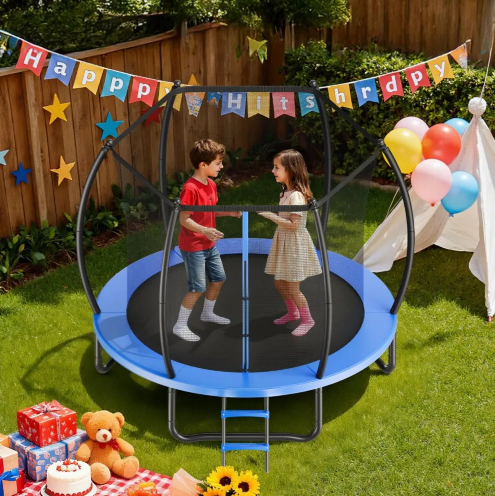VEVOR Outdoor Trampoline, 8FT Recreational Trampoline, ASTM Approved Trampolines with Enclosure Net & Thickened Pad, Max 265 lbs Weight Capacity, Anti-Rust Backyard Trampolines for Kids & Adults