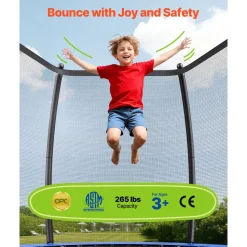 VEVOR Outdoor Trampoline, 8FT Recreational Trampoline, ASTM Approved Trampolines with Enclosure Net & Thickened Pad, Max 265 lbs Weight Capacity, Anti-Rust Backyard Trampolines for Kids & Adults