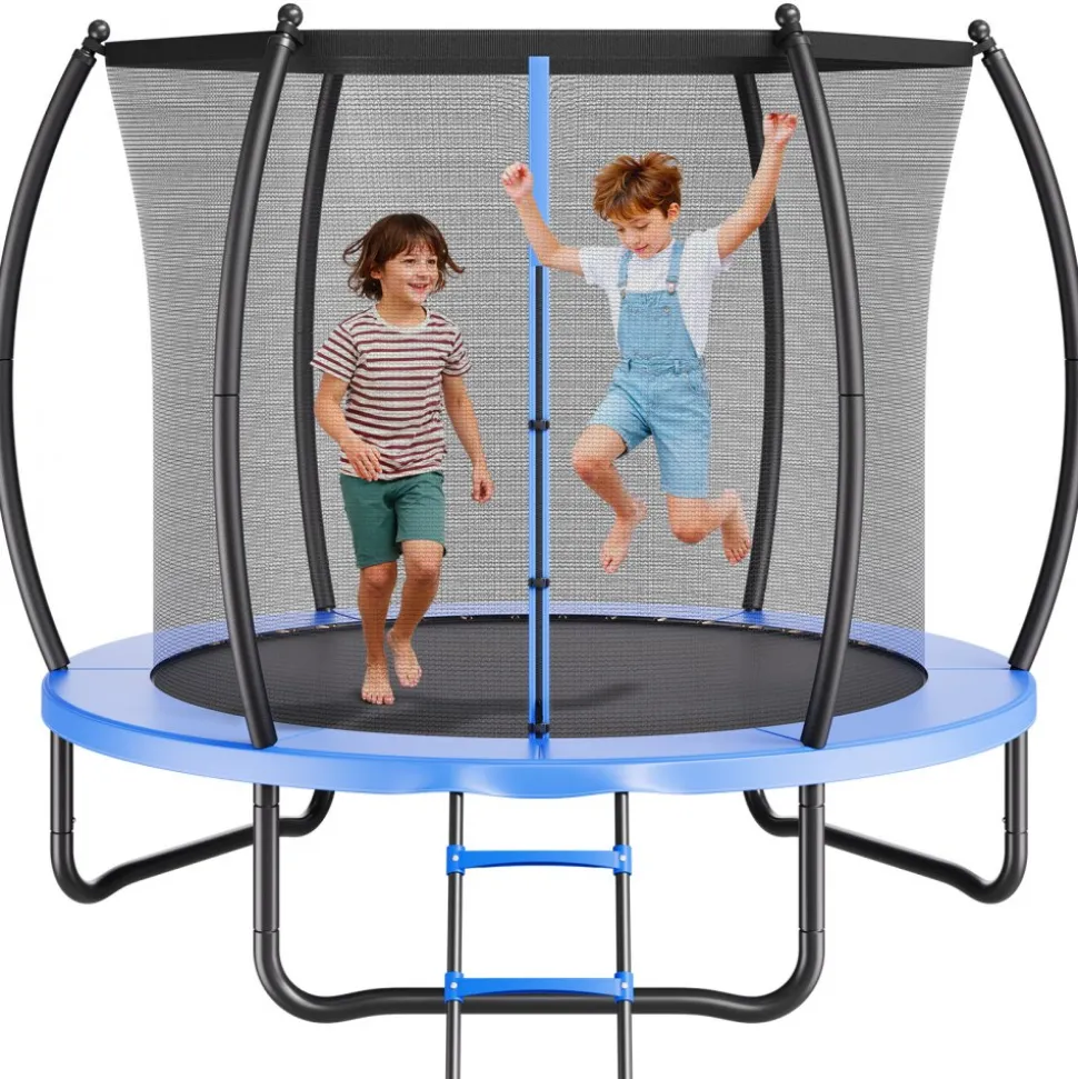 VEVOR Outdoor Trampoline, 8FT Recreational Trampoline, ASTM Approved Trampolines with Enclosure Net & Thickened Pad, Max 265 lbs Weight Capacity, Anti-Rust Backyard Trampolines for Kids & Adults