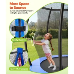 VEVOR Outdoor Trampoline, 8FT Recreational Trampoline, ASTM Approved Trampolines with Enclosure Net & Thickened Pad, Max 265 lbs Weight Capacity, Anti-Rust Backyard Trampolines for Kids & Adults